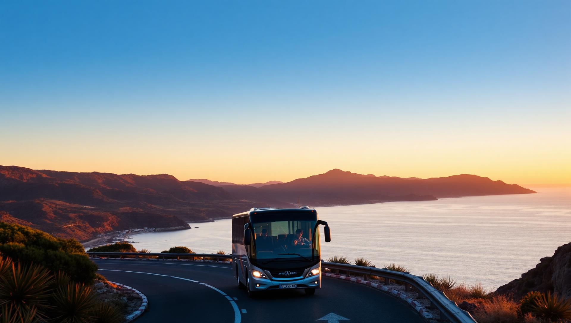 Autocarro Passeio Divinal numa estrada panorâmica